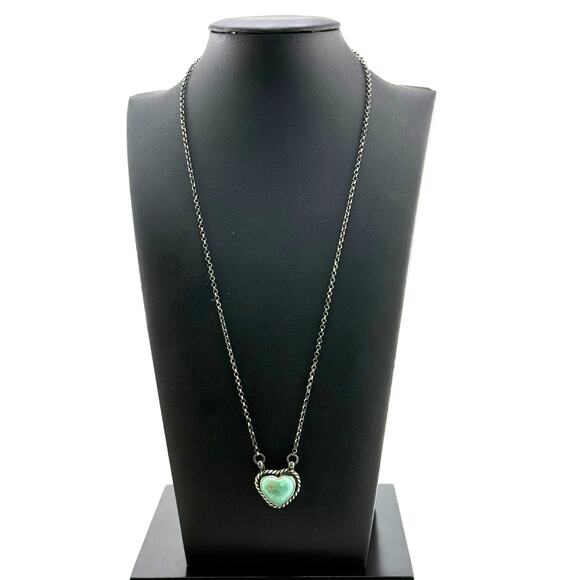 Navajo Sterling Silver Kingman Heart Turquoise Necklace Johnny Dixon - Picture 2 of 3